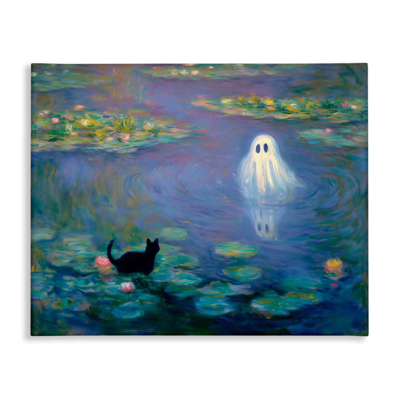 Stupell Industries Water Lilies with Ghost & Kitty Canvas, design by Arlington Prints